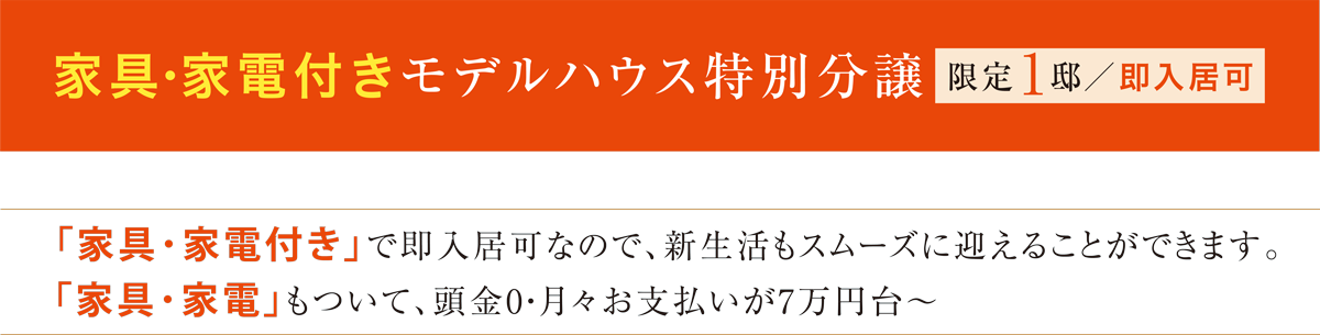 家具・家電付きモデルハウス特別分譲 限定1邸／即入居可